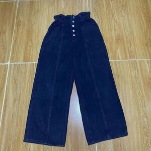 VTG Y2K High Waist Baggy Jeans 5 Buttons Stretch Waist Pocket Black Straight S/M